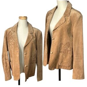 VTG Coldwater Creek Brown Suede Jacket Sz L 90s 70s Style Western Boho Festival